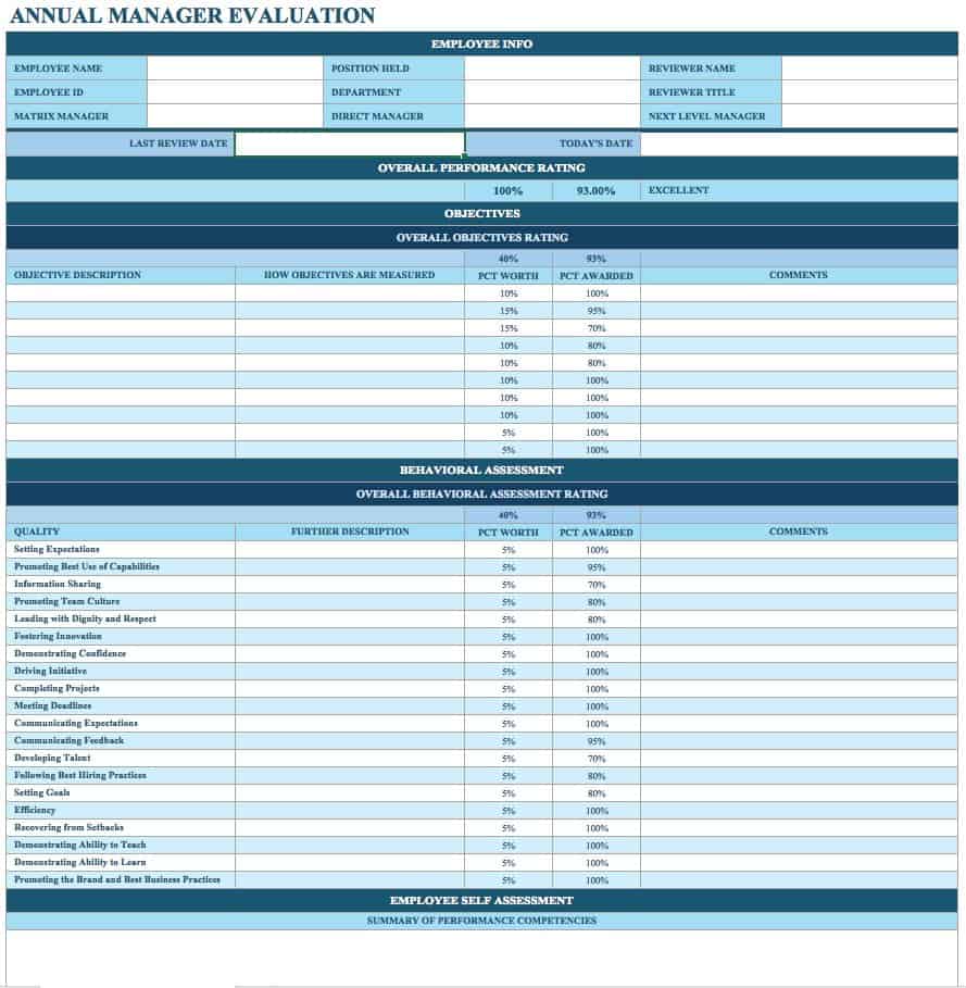 Annual Manager Evaluation Form Template