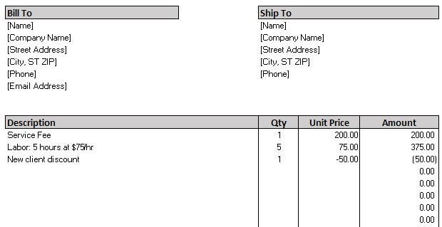 Bill To Invoice Template