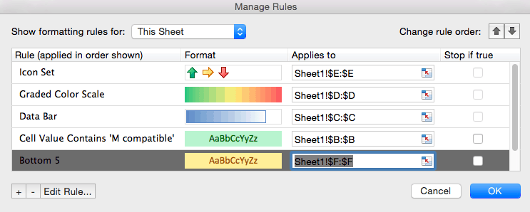 Conditional formatting edit rule Excel 