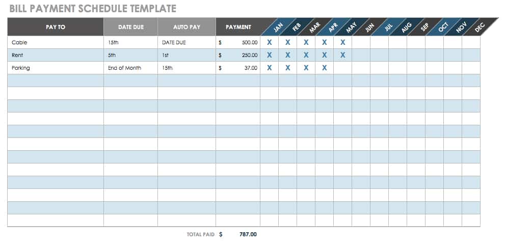 Bill Payment Schedule Template