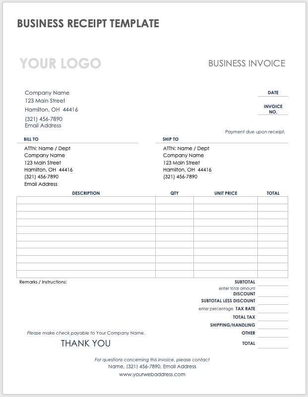 Business Receipt Template