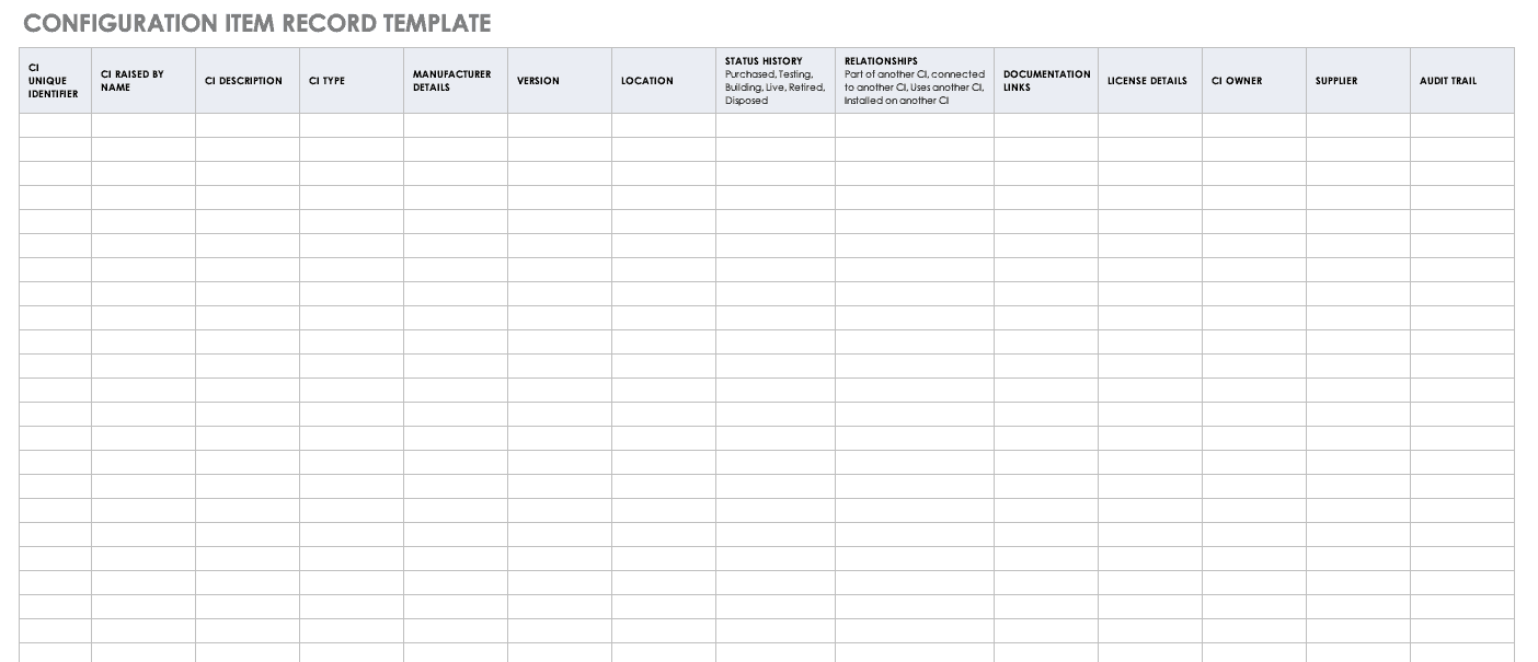 Configuration Item Record Template