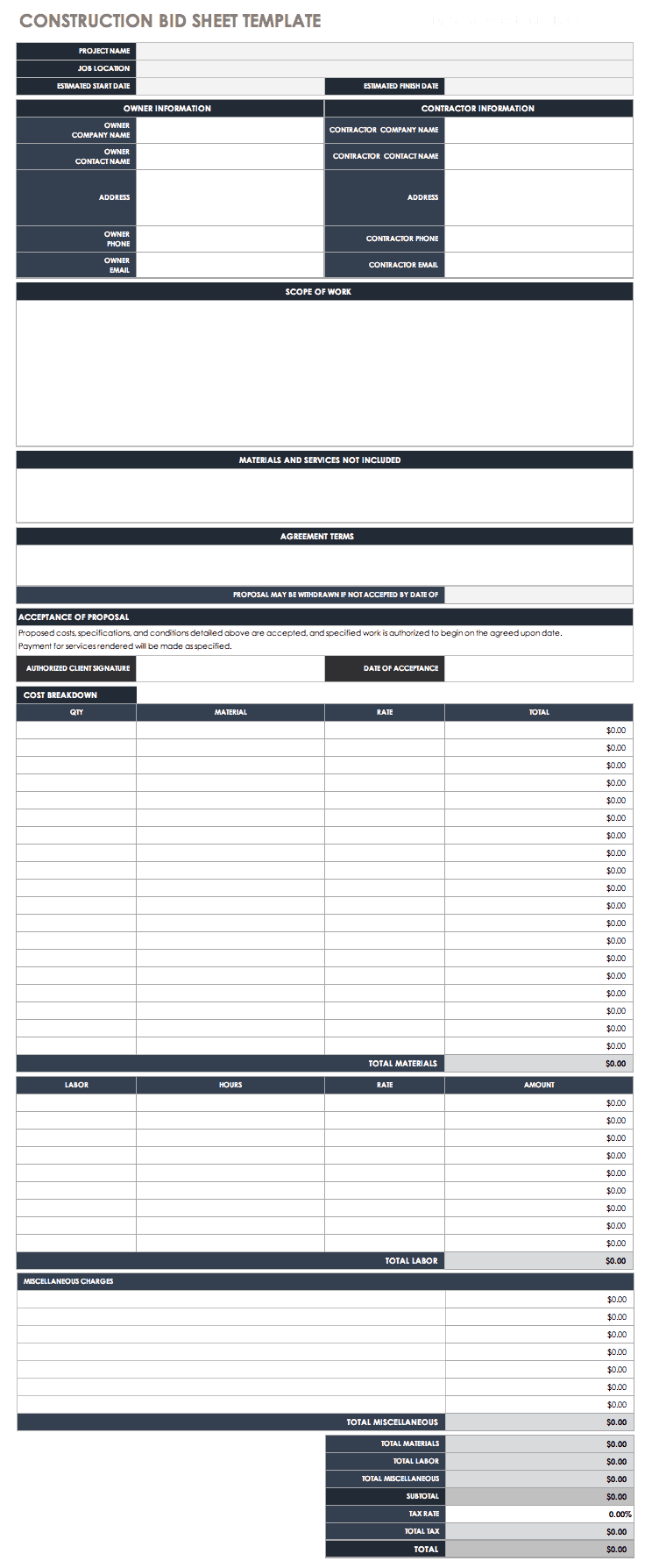 Construction Bid Proposal Template