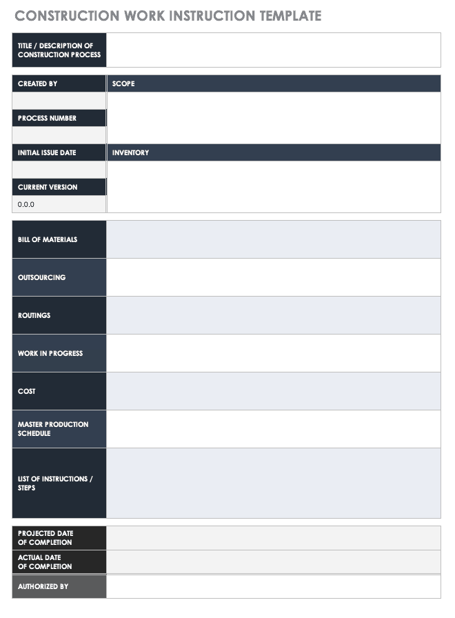 Construction Work Instruction Template