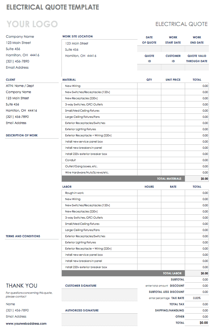 Electrical Quote Template