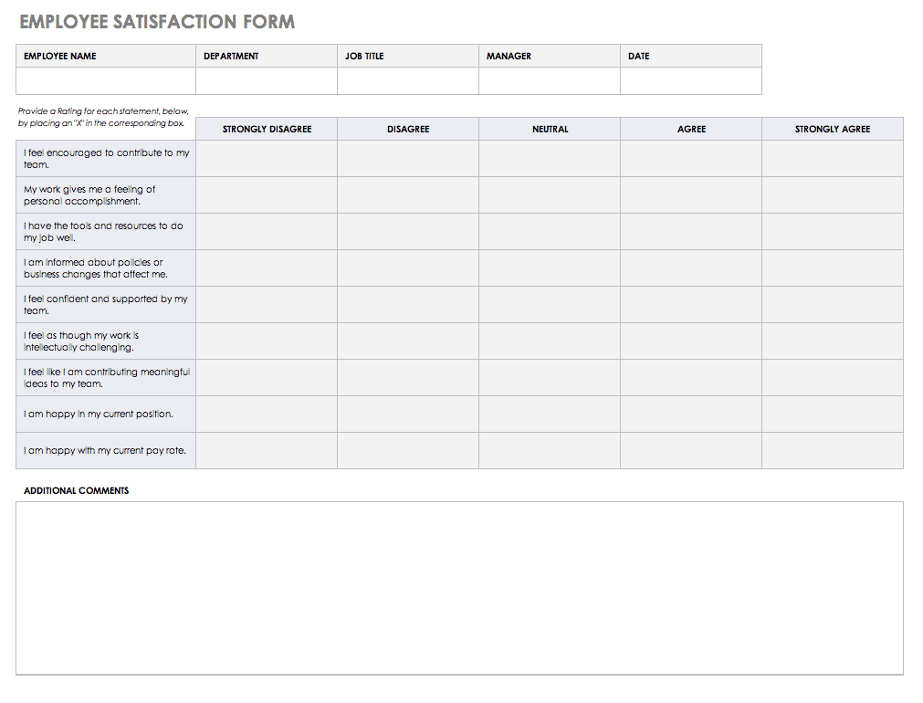 Employee Satisfaction Form Template