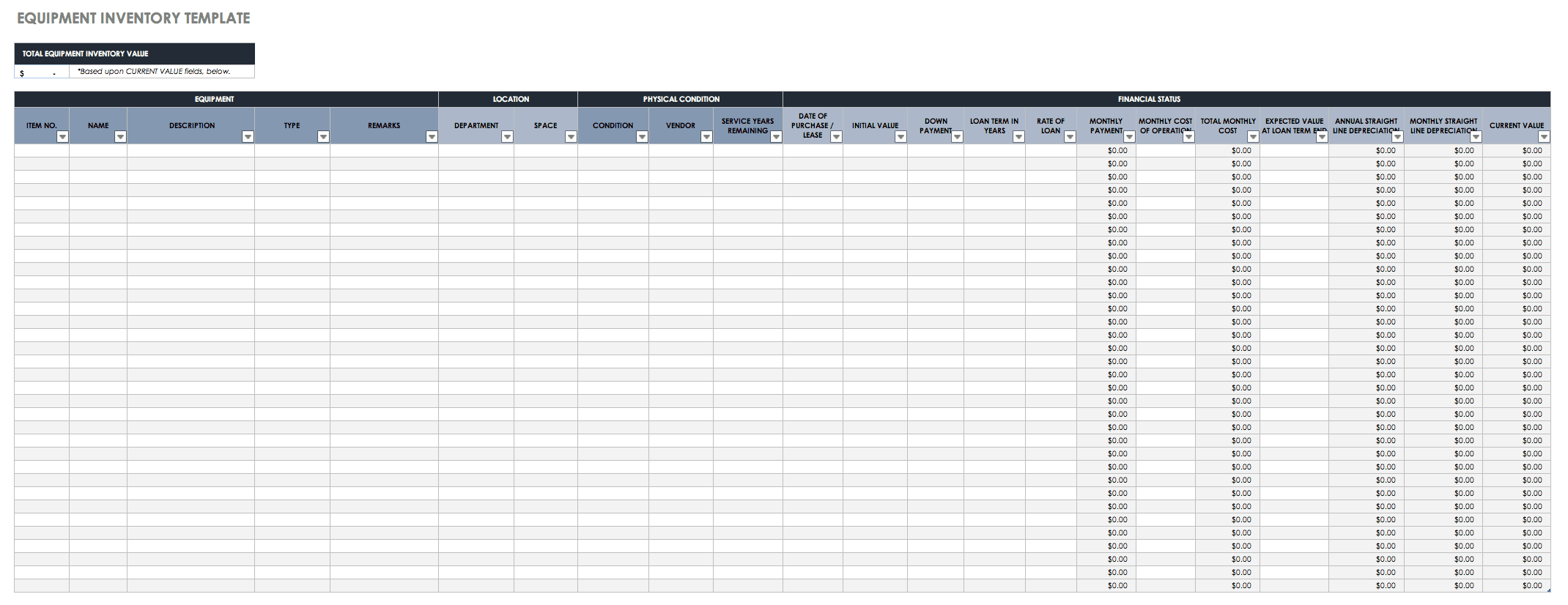 Equipment Inventory Template