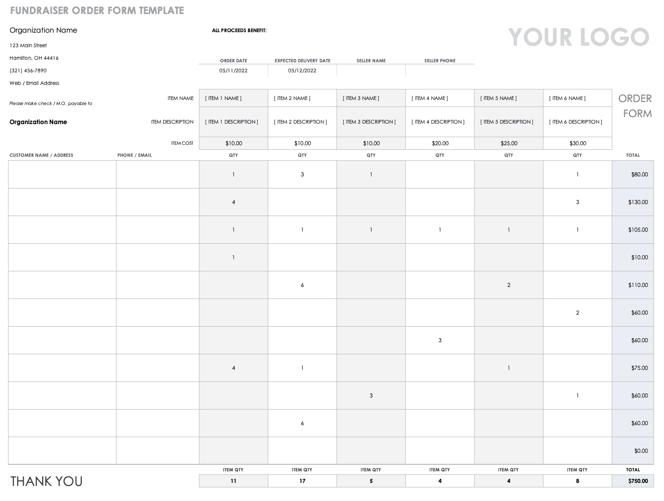 Fundraiser Order Form Template