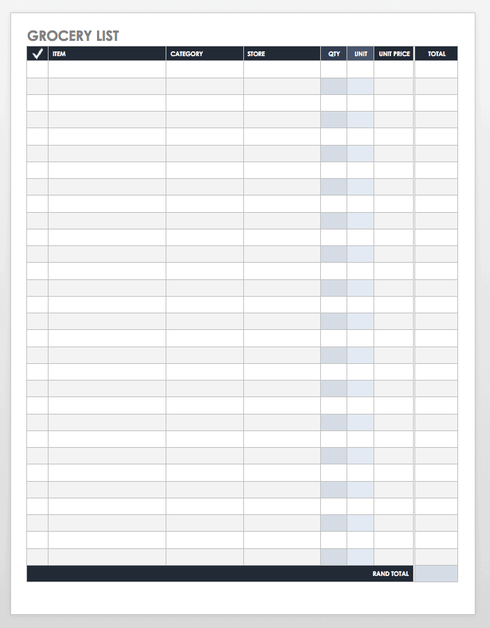 Grocery List Template