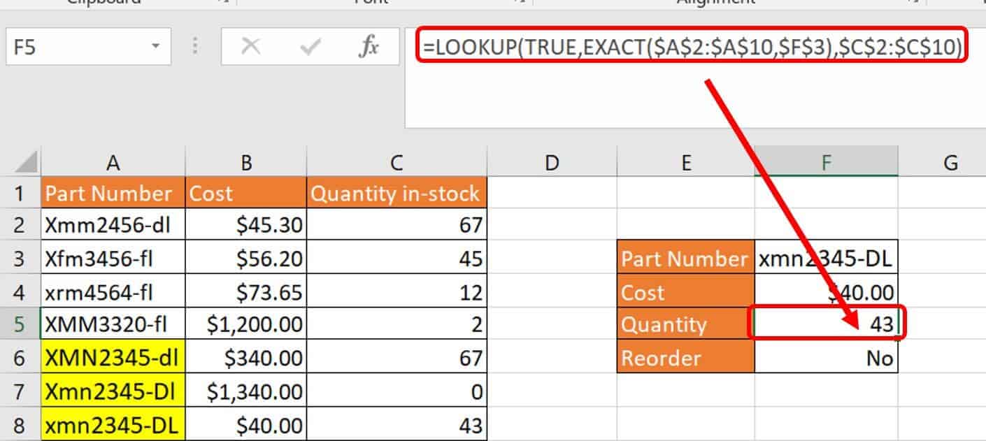 LOOKUP Exact case sensitive formula