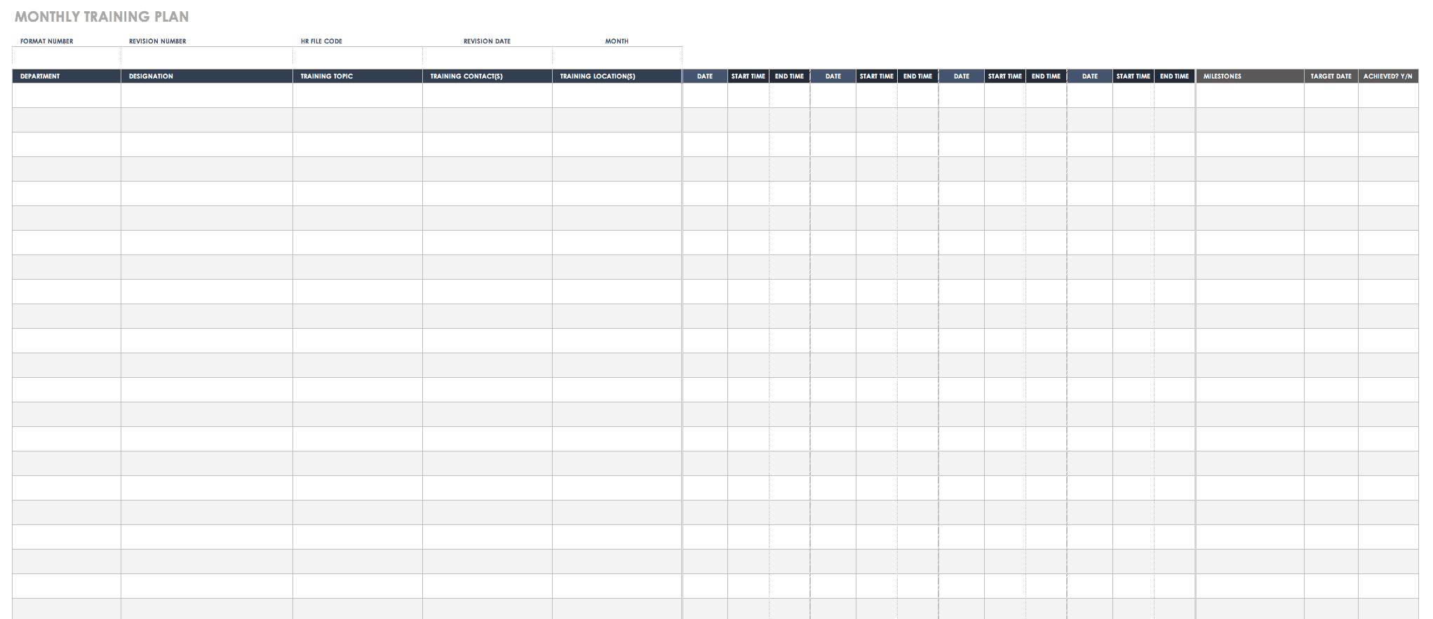 Monthly Training Plan Template