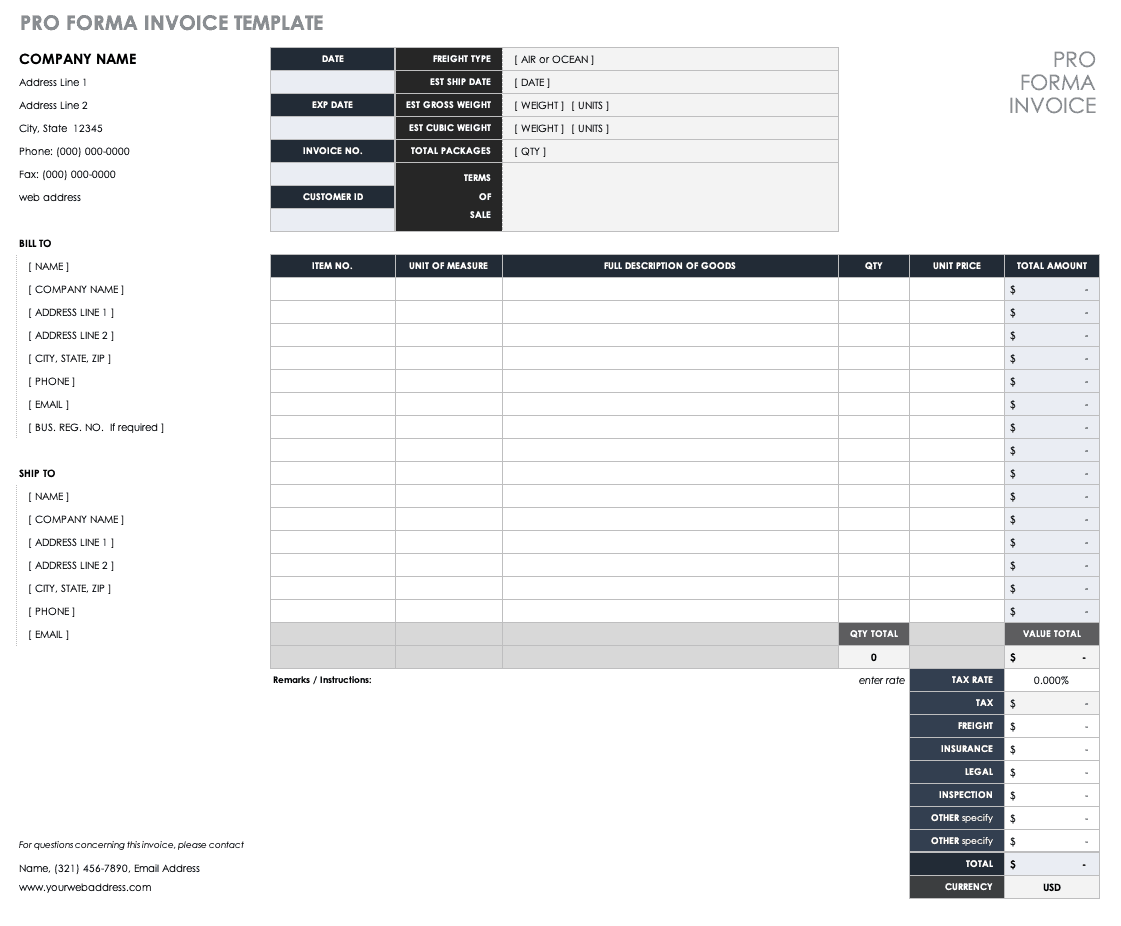 Pro Forma Invoice Template