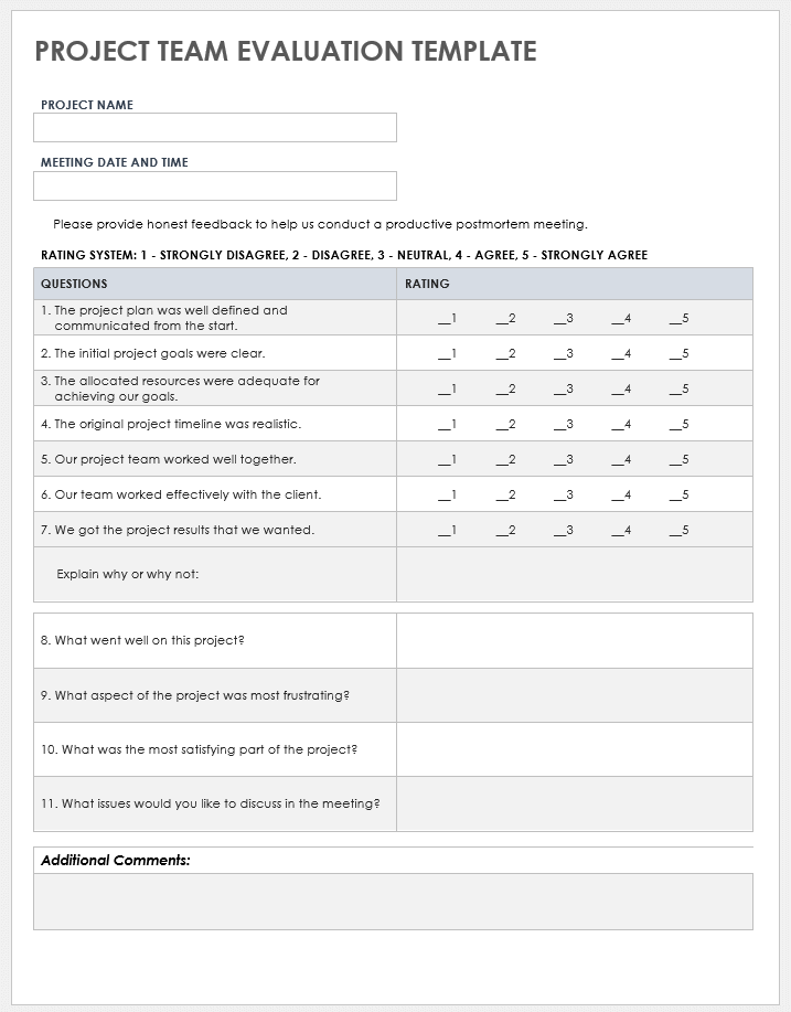 Project Team Evaluation Template