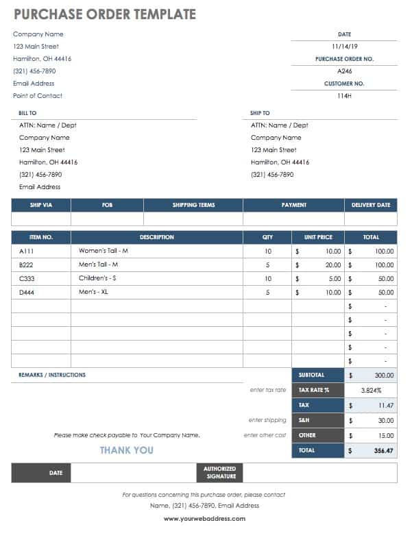 Purchase order template