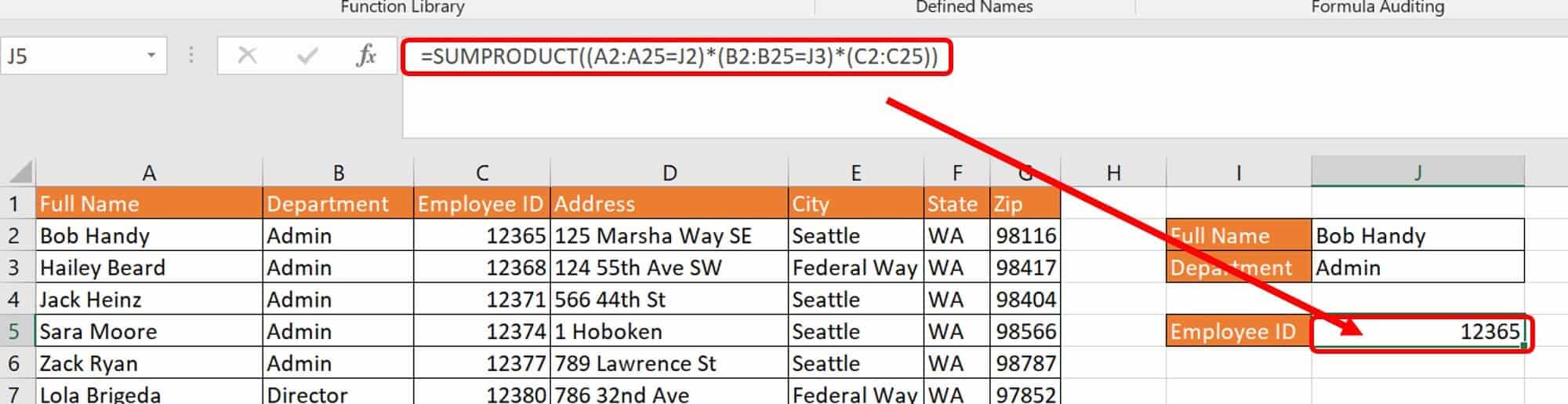 SUMPRODUCT Vlookup formula