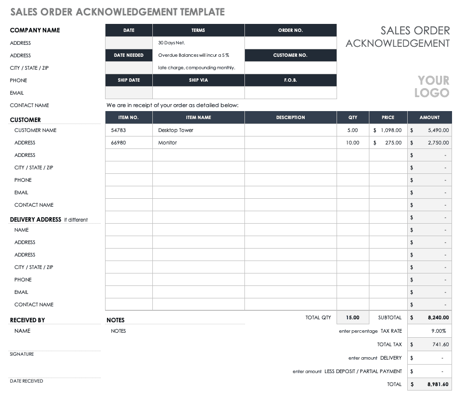 Sales Order Acknowledgement Template