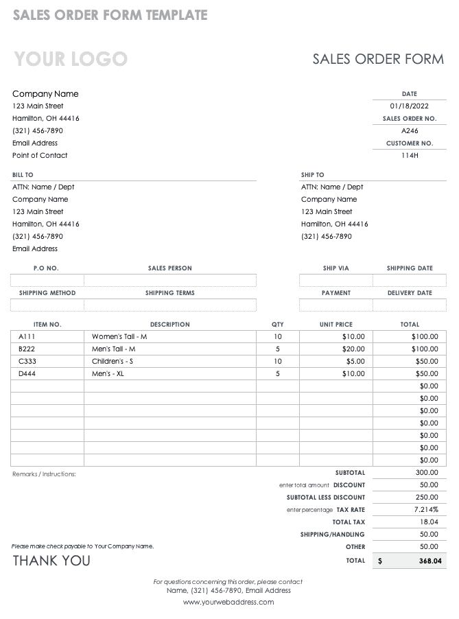 Sales Order Form Template