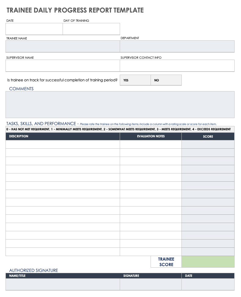 Trainee Daily Progress Report Template