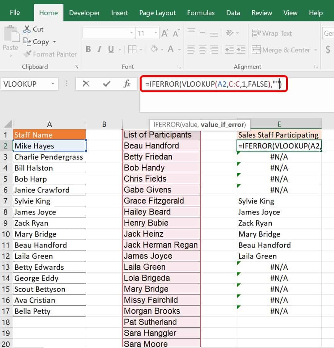 VLOOKUP IFERROR function