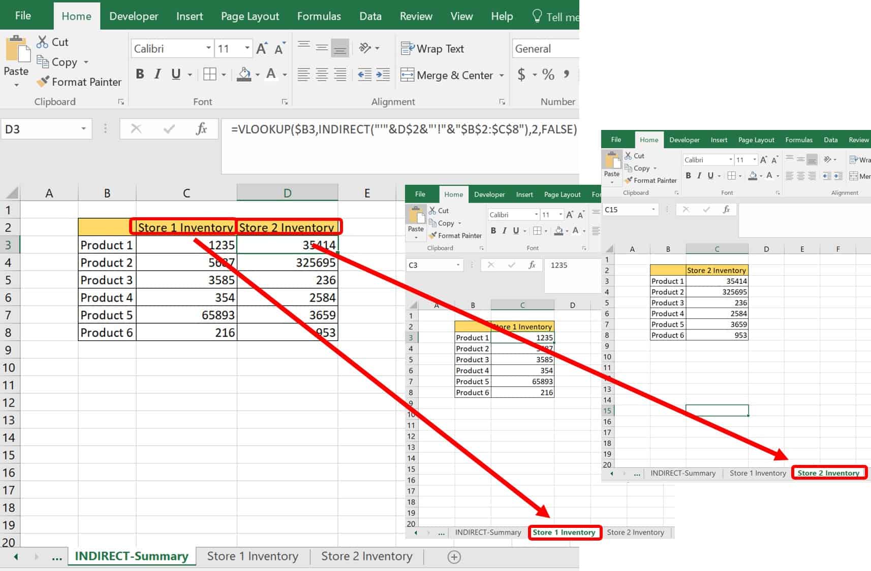 VLOOKUP indirect functions example