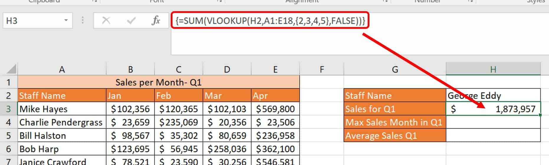 Vlookup array sum