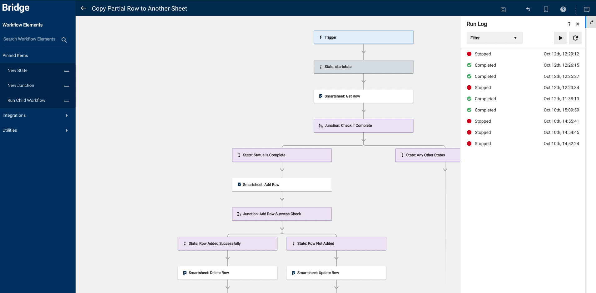 Stop workflow button in run log