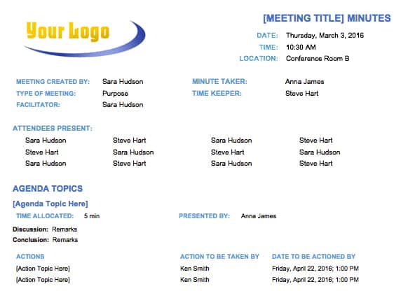 Basic Meeting Minutes Template