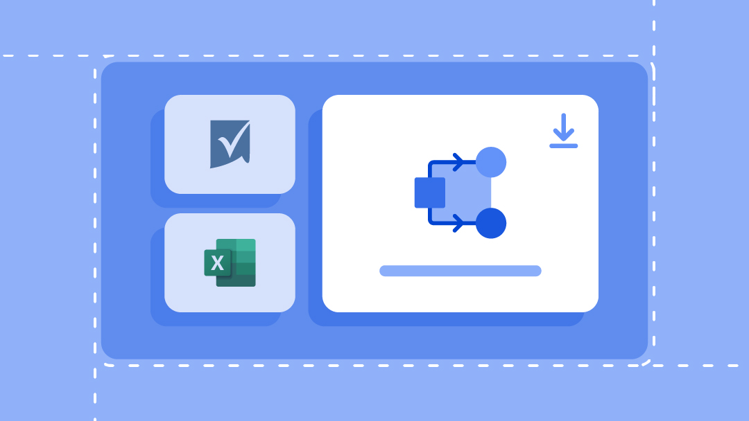 A stacked bar graph and template download icons for Smartsheet and Microsoft Word.