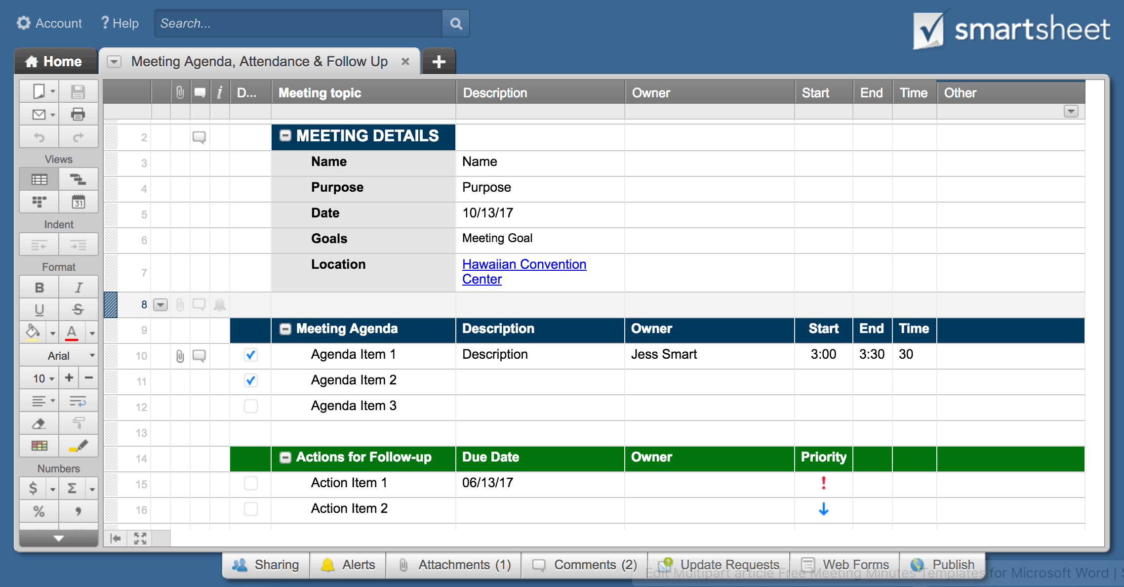 Smartsheet Meeting Agenda Template