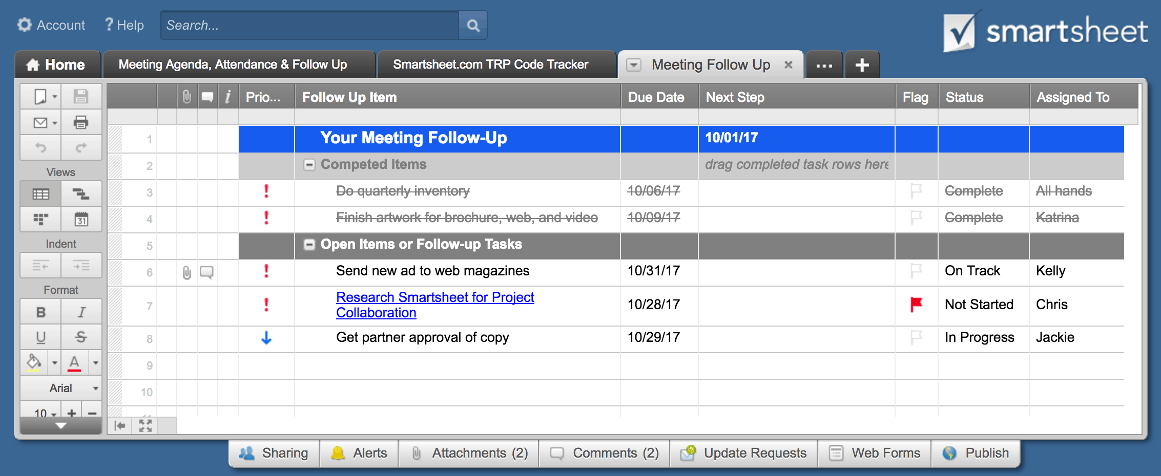 Smartsheet Meeting Follow Up Template