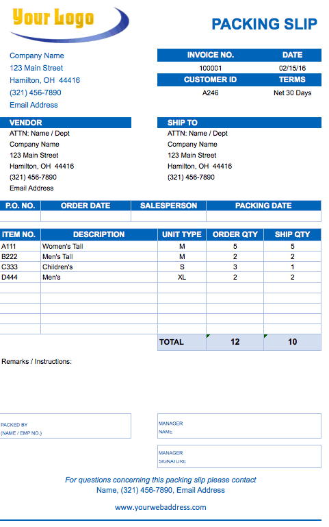 Packing Slip Template