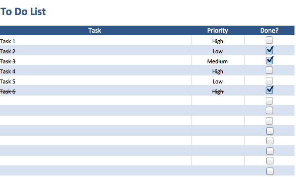 To do list with checkboxes template